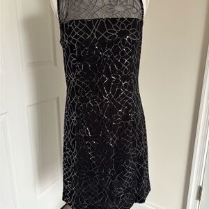 American Living Elegant Black and Silver Patterned Midi Dress
